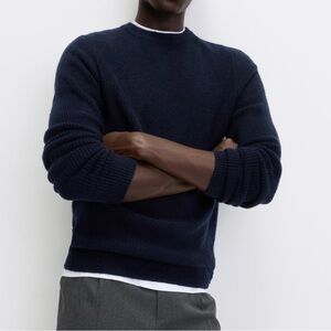 M&S Supersoft Ribbed Crew Neck Jumper Sweater with Wool size XL navy